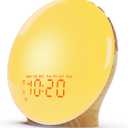 JALL Wake Up Light Sunrise Alarm Clock for Kids, Heavy Sleepers, Bedroom, White Noise Sound Machine with 17 Nihgt Lights, 25 Soothing Sounds, Bluetooth Speaker, Dual Alarms, FM Radio, Wood Grain