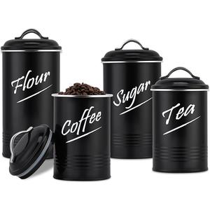 Hillbond Canisters Sets for The Kitchen Countertop with Airtight Lids, Tea, Coffee Sugar and Flour Containers, Farmhouse Black Canisters for Kitchen Counter Set of 4