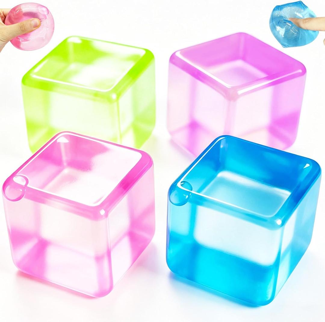 4 Pack Ice Cube Squishy Fidget Toys, Slow Rising Sensory Stress Cubes for Anxiety Relief, Soft Squeeze Desk Toys for Adults Kids Teens, Assorted Colors Cube Squishies