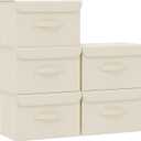 Fabric Storage Bins Cube Organizers with Flip-Top Lid and Handles,Storage Boxes for Organizing Home,Office,and Closet,Beige,5 Pack 15 x 9.8 x 9.8 in