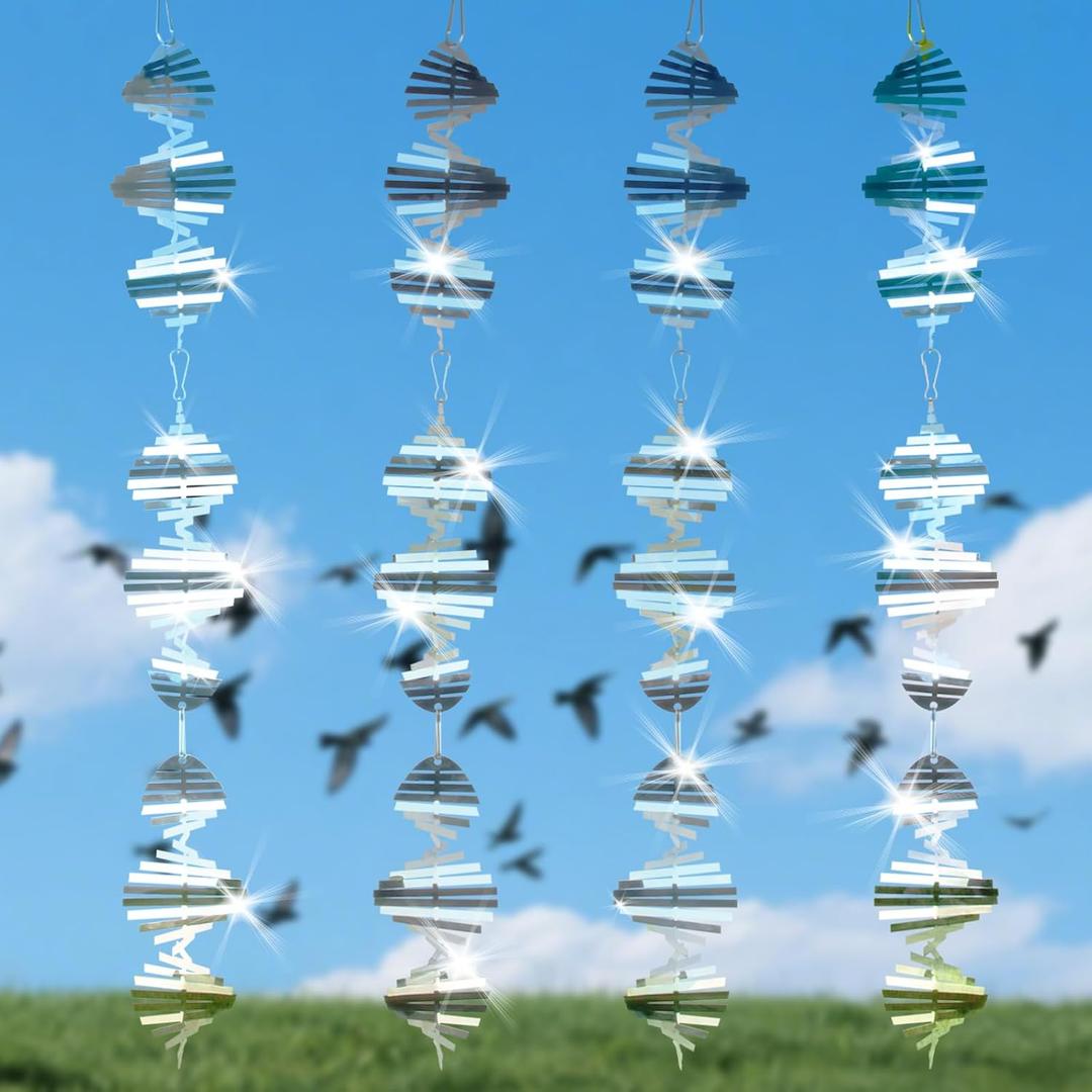 Stainless Steel Bird Deterrents for Outside, Woodpecker Deterrent for House, 3D Wind Spinners Outdoor Decor 12 Pcs Highly Reflective Bird Scare Devices to Keep Sparrow Away from Pool, Patio, Orchard