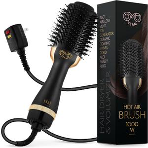 Professional Blowout Hair Dryer Brush, Black Gold Dryer and Volumizer, Hot Air Brush for Women, 75MM Oval Shape (Black Gold)