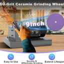 2026 Upgrade Lawn Mower Blade Sharpener 1HP 750W Mower Grinder 9'' Disc | 2 Pcs-9'' Sanding Paper and 40 Bracket for High/Low Lift, Gator & Flat Blades Sharpen