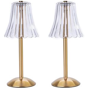 HEQET Cordless Table Lamps for Home,Table,Dining Room, Gold Rechargeable Lamps, USB Charge 12'' Tall LED Brass Portable Outdoor Indoor Table Lamp with Built-in Dimmer (Pack2 Gold Flower Lamp)