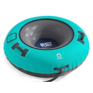 QPAU Snow Tube with Premium Canvas Cover for Kids and Adults, 48'' Inflatable Heavy Duty Snow Tube Made by Thickened Bottom, Sled Winter Outdoor Fun Toys for Children Boys Girls (Cyan)