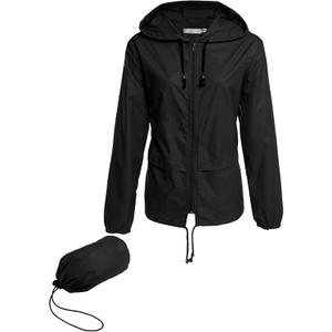 Avoogue Raincoat Women Lightweight Waterproof Rain Jackets Packable Outdoor Hooded Windbreaker (Medium, Black)