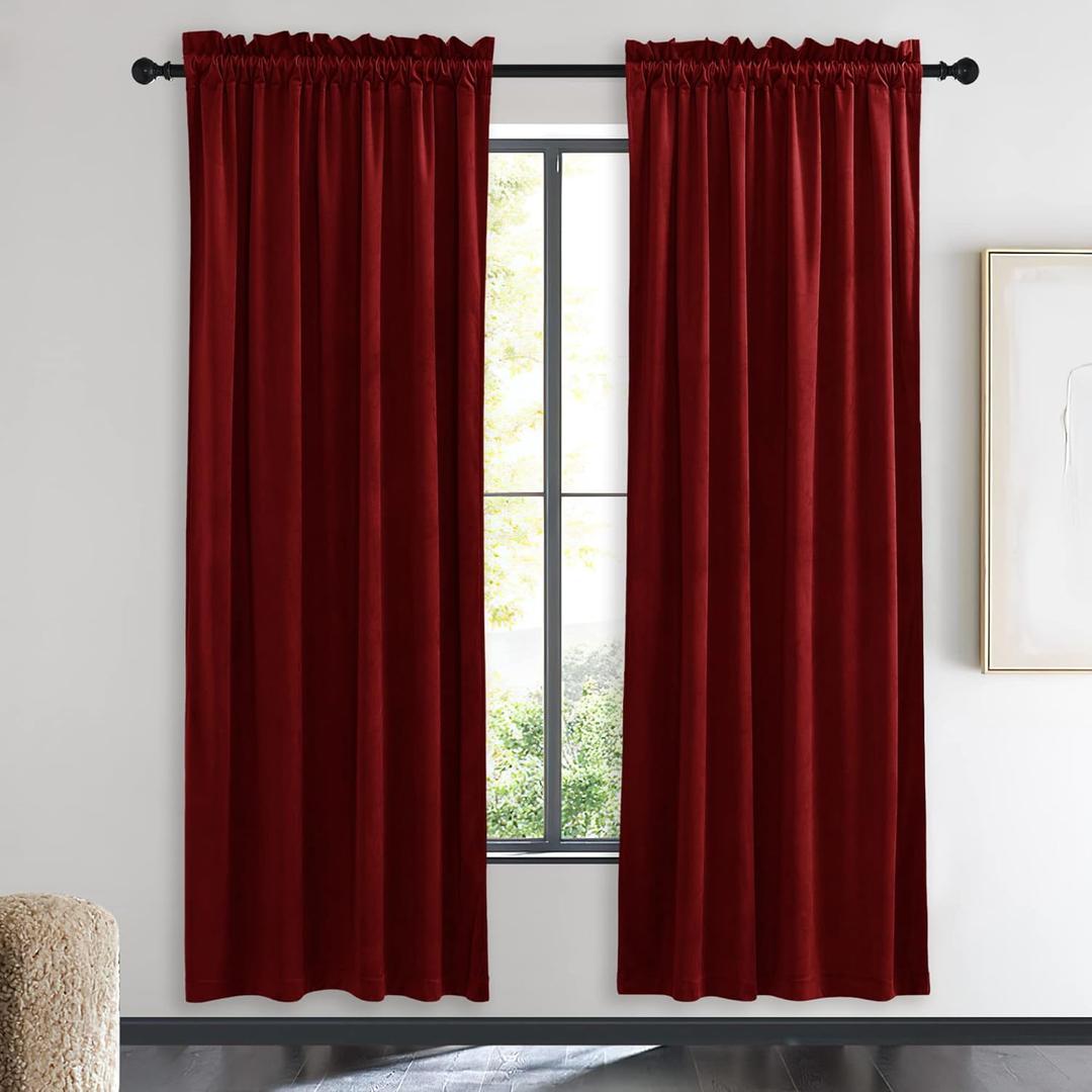 NICETOWN Christmas Red Velvet Curtains and Drapes, Extra Long Elegant Wall Backdrop Drapes for Holiday Season Home Decoration (Set of 2, Rod Pocket Design, 72 inches Long)
