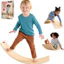 Fisher-Price Wood Montessori Toy Rockin' Balance Board, American Montessori Society Seal of Excellence, 31.7-Inch Wooden Motor Skills Learning Activity for Kids Ages 3+ Years, 30.9843 Inches X 11.4173 Inches X 7.4803 Inches