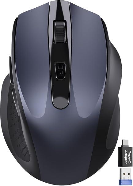 Wireless Mouse for Laptop, 2.4GHz Computer Mouse with USB-A Port &USB-C Adapter, Cordless Office Mice with 6 Buttons & 3 Level DPI for Small to Medium Hands, Work with PC, Desktop, Tablet - M21