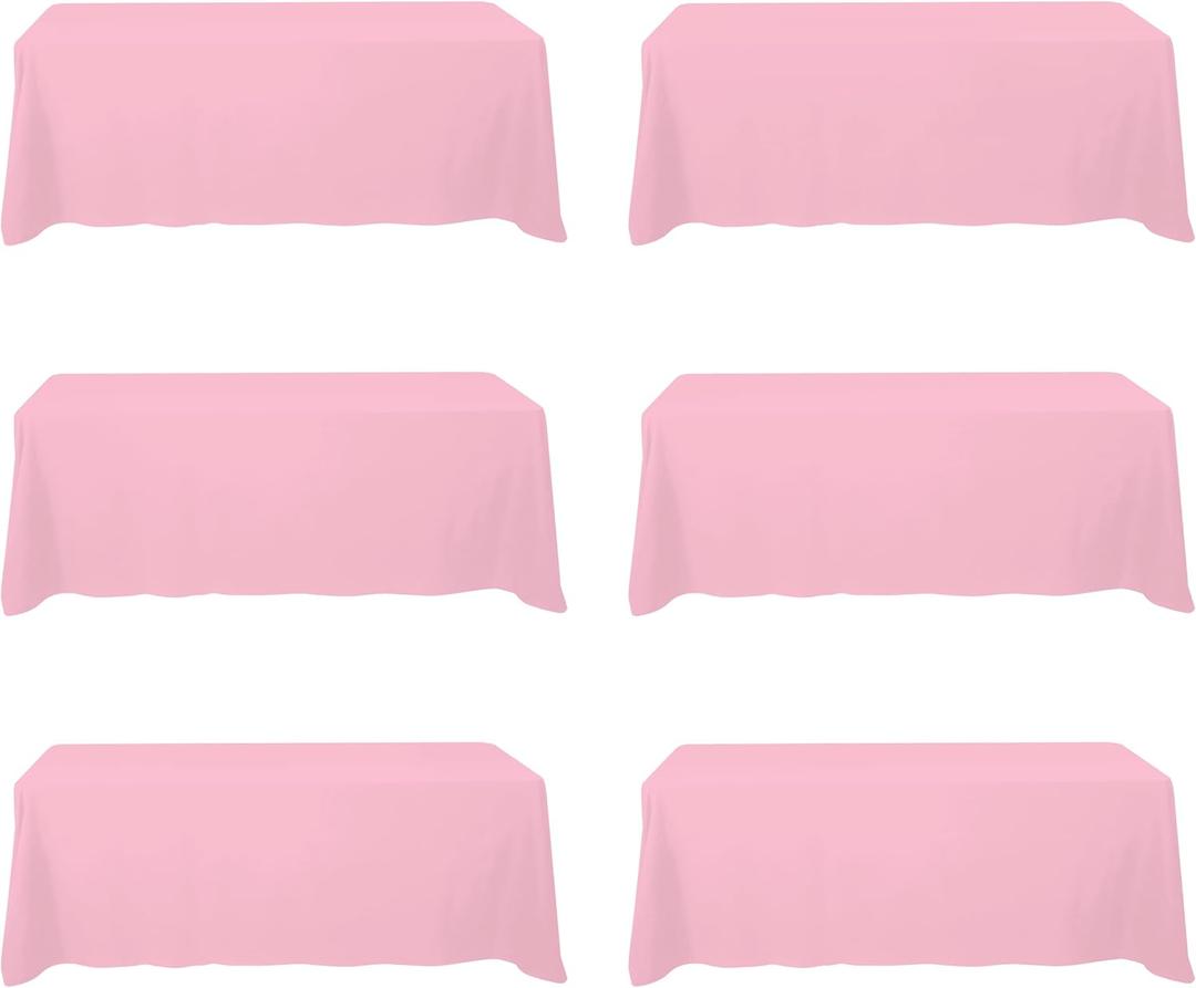 BRILLMAX 6 Pack Pink Tablecloths 90 x 156 Inch for 8ft Rectangle Tables - 150 GSM Polyester Fabric, Floor Length Drop, Water, Stain & Wrinkle Resistant Cloth Cover for Wedding Reception Banquet