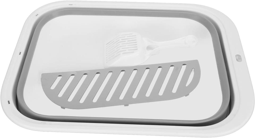 Foldable Cat Litter Box | Splash Proof & Space Saving Design | Semi Enclosed Kitten Toilet for Indoor Cats/Small Pets | Detachable Pedal & Hanging Hole Included (Grey)