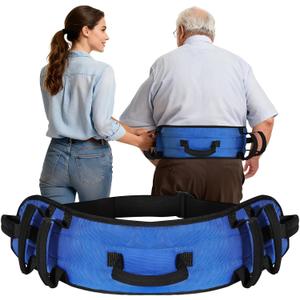Rhino Valley Gait Belt for Senior with 7 Handles, 59" Anti-Slip Gate Belts Medical for Elderly, Transfer Belt with Quick Release Buckle, Elderly, Physical, Handicap, Bariatric Therapy, Blue & Black