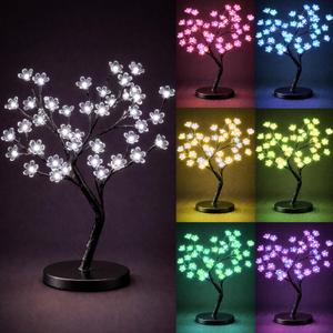 Lighted Cherry Blossom Tree, 48 LED 16 Colors 4 Modes Plug in Artificial Bonsai Tree with Remote for Home Decor Halloween Thanksgiving Christmas Wedding Party, Bend to Shape, Black Base 18 Tall