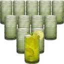 16oz Green Hobnail Drinking Glasses with Straws Set of 12, Highball Glasses Cups, Kitchen Water Glasses Cup, for Cocktail, Juice, Whiskey, Milk and Various Mixed Drinks