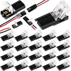 60pcs Quick Clip Fasteners Wire Connector, Plug-in Cable Quick Connectors with Locking Buckle, Double-Wire Snap on Blocks for Low-Voltage 18-22AWG Cable LED Strips DIY Craft- Black
