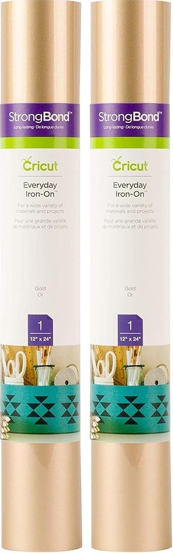 Cricut Everyday Iron On - 12 x 2ft - HTV Vinyl for T-Shirts - StrongBond  Outlast 50+ Washes, Use with Cricut Explore Air 2/Maker, Gold (Pack of 2)