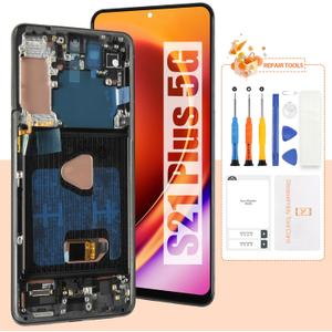 AMOLED Screen for Samsung S21+ Screen Replacement S21 Plus LCD Screen SM-G996U,SM-G996B Touch Display Digitizer Assembly Repair Parts with Frame(with Fingerprint Function) (Black)