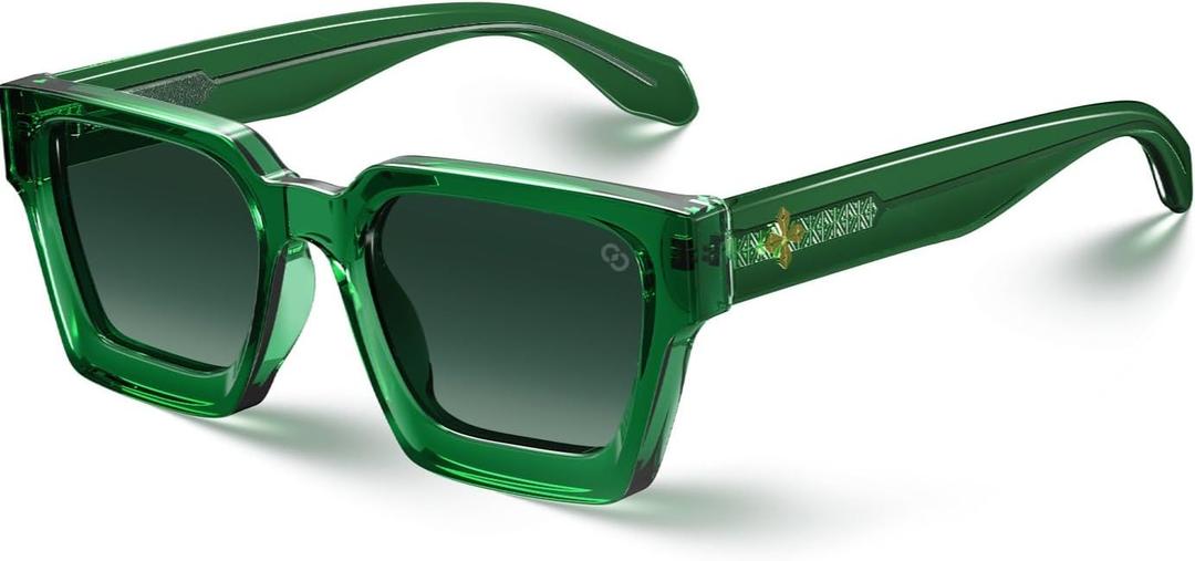 VISOONE Fashion 100% UV400 Protection Rectangle TR90 Y2K Sunglasses Accessories for Women Men RIVER (Basil Green/Dark Green)
