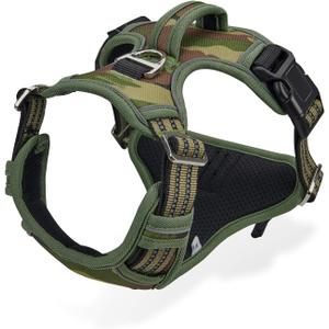 Dog Harness for Large Dogs No Pull Dog Harness with Handle 2 Metal Leash Clips, Adjustable Reflective Puppy Harness, Breathable Camo Oxford Padded Vest Easy Control Front Clip for Medium Large Dogs (Medium (Pack of 1))