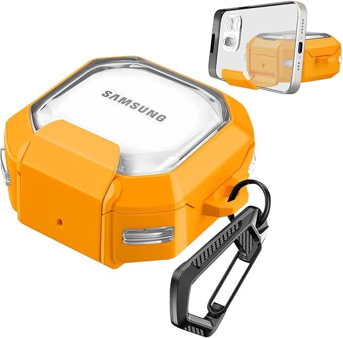 (with Secure Lock) Clear Carbon Fiber Case Cover for Samsung Galaxy Buds FE (2023) /Galaxy Buds 2 Pro(2022)/Galaxy Buds Pro(2021)/Galaxy Buds 2(2021)/Galaxy Buds Live(2020) with Keychain Clear Yellow