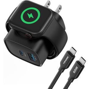 for Apple Watch Charger with 20W Fast Charging Block, 3 in 1 PD USB C Wall Charger Block for iWatch Series Ultra/9/8/7/6, Compatible with iPhone 16/16 Pro/iPhone 15 Series, Black
