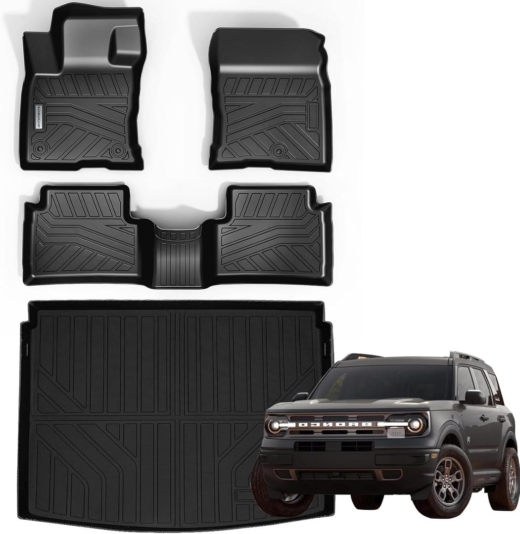 SANBAN-AXE Floor Mats & Trunk Mat for 2021-2024 2025 Ford Bronco Sport Only Fit Sport Version(Non Hybrid) TPE All Weather Protection 2 Rows Car Floor Liners with Cargo Liners Accessories