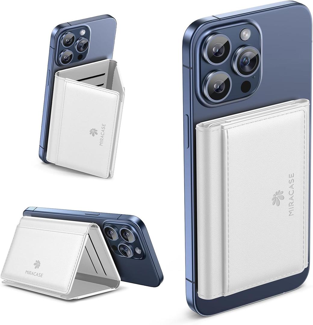 Miracase Magnetic Wallet for Men/Women with Stand, Compatible with MagSafe Wallet, 4+ Cards, 0.5 inch thick, Card Holder for iPhone 17/16/15/14/13/12 Series(White)