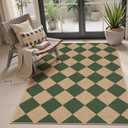 Lahome Colette Checkered Outdoor Patio Easy Jute Rug, 3x5 Dark Green Washable Front Porch Door Rug, Farmhouse Indoor Outdoor Carpet Non Slip Non Shedding Carpet for Entryway Living Room Deck (Deep Green/Nature-2)