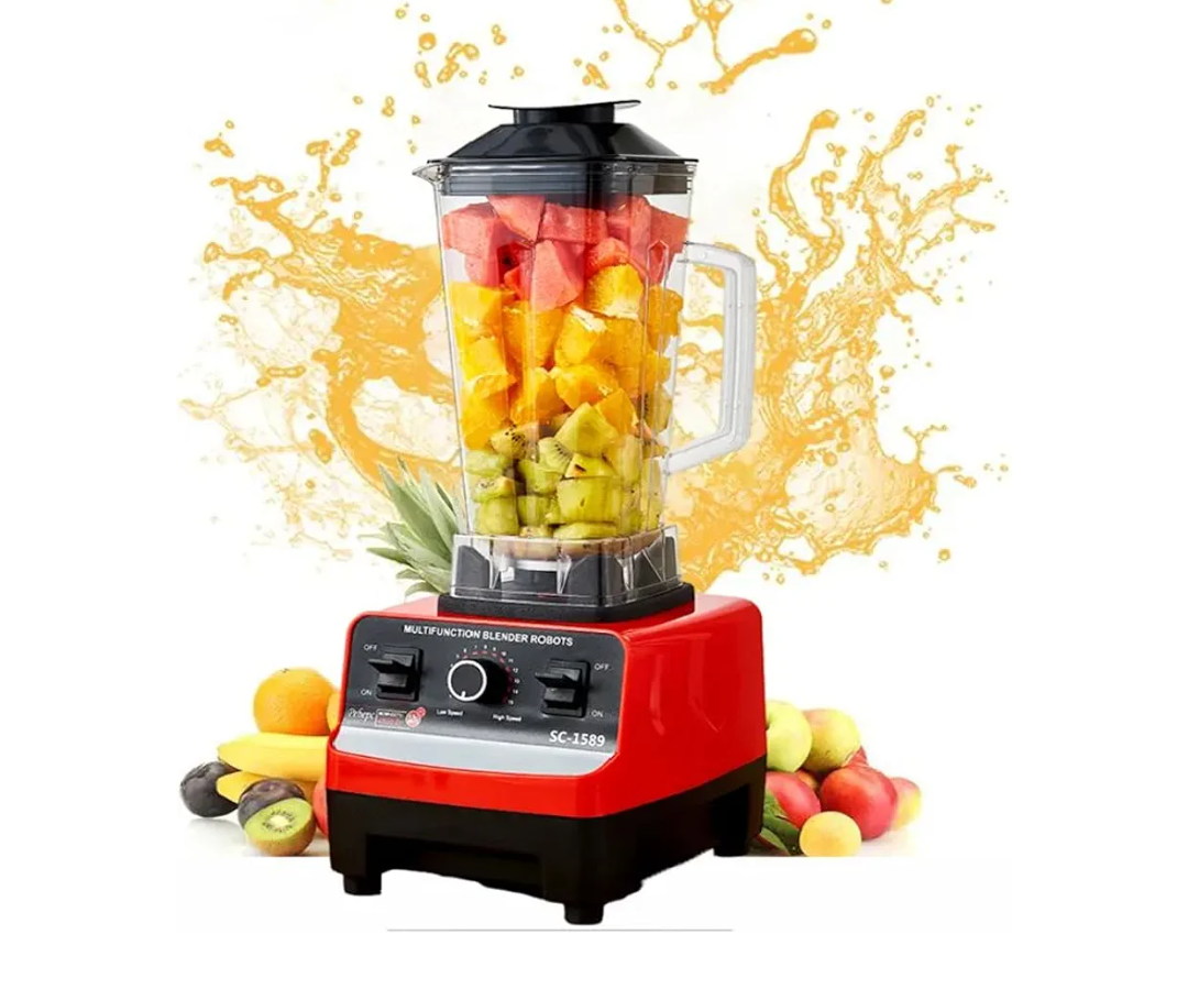 Silver Crest 4500W Heavy Duty Blender 2L Large Capacity Commercial With Mixer Grinder Heavy Duty Copper Motor Machine Portable Ice Smoothie Blenders, Red & Black
