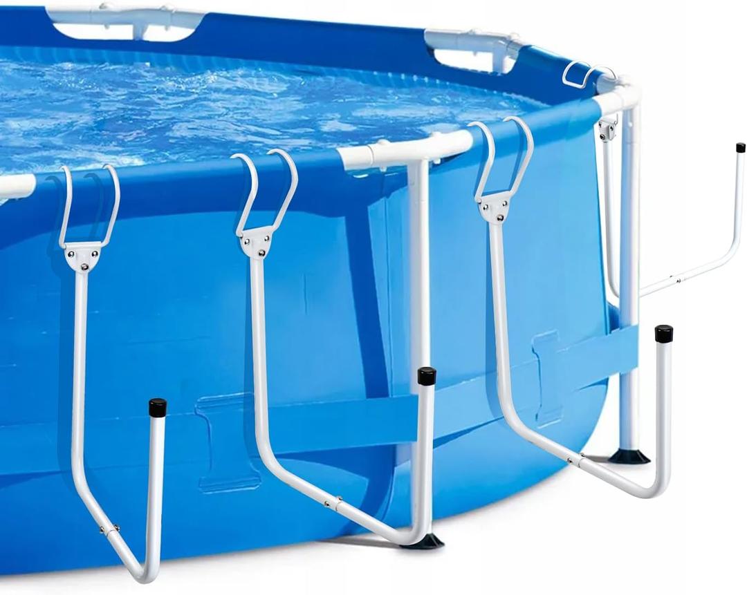 Pool Cover Holder, 4Pcs Solar Pool Cover Holder, Adjustable U-Shaped Hooks Keep for Framed Above-Ground Swimming Pools, Easy to Install & Store (White)