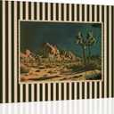 Vintage Desert Night Canvas Wall Art Eclectic Western Desert Landscape Picture Wall Decor Creamy White and Dark Green Striped Poster Maximalist Postcard Painting Print Artwork for Living Room Bedroom