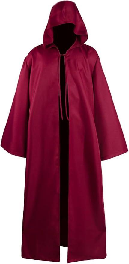 Adult Hooded Robe Cloak Knight Costume Cape Vintage Hood Cloaks Halloween Outfit XL Adult - Wine Red