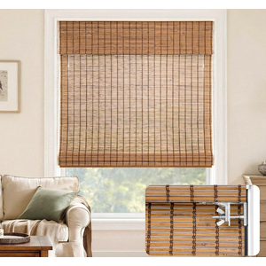 LazBlinds No Drill Bamboo Roman Shades, 27" W x 64" H, Malay Umber