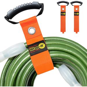 Easy-Carry Wrap-It Storage Straps - 28 (2-Pack) Blaze Orange with Grommet - Heavy Duty Wrap It Storage Straps and Extension Cord Wrap for Water Hose Storage