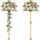 mopam 2 Pcs Floor Candelabra 50 Inch Gold Candelabra Centerpiece 5 Arms Floor Standing Candelabra Gold Candlestick Holder Antique Candle Holder Decorative for Party, Ceremony, Wedding (Line Styling)