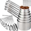 Measuring Cups and Spoons Set of 19, 7 Stainless Steel Stackable Measuring Cups, 9 Measuring Spoons, Metal Measuring Spoons and Cups for Dry or Wet Ingredients During Kitchen & Baking