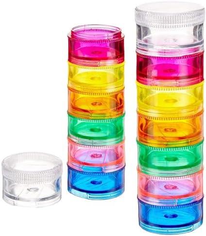 Deke Home - Stackable Pill Organizer (2 Pack), 7 Day Weekly Pill Box Tower with Twist Lock Compartments, BPA-Free, Travel Medicine Holder & Vitamin Dispenser, Compact & Portable Case, Rainbow Colored