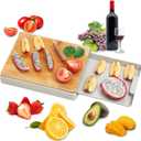 Bamboo Cutting Board Set with Container Tray Drawer For Kitchen Easy Waste Removal & Food Prep, Eco-friendly Wooden Chopping Boards Wood Block Butcher