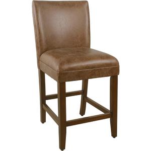 HomePop Upholstered Counter Stool, 24-Inch, Cognac Brown Faux Leather