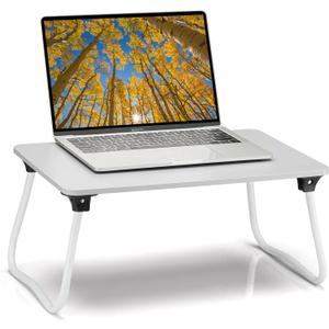 Ruxury Foldable Lap Desk Laptop Stand Bed Desk Table Tray, Breakfast Serving Tray, Portable & Lightweight Mini Table, Lap Tablet Desk for Sofa Couch Floor - White (Medium)