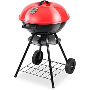 Spexlb 17 Inch Charcoal Grill,BBQ Grill Camping Stove for Outdoor Cooking Portable Heavy Duty Round with Wheels Grilling for Tailgating Patio Backyard Camping,Red