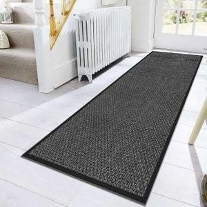 Hallway 10ft Runner Rug Non Slip, Water Absorbent Laundry Mat Black Kitchen Mat Sink Rug, Rubber Backed Indoor Entryway Rug Runner (2'4" x 10' (Rectangular)
