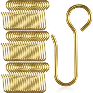 Jetec 60 Pcs Metal Curtain Track Hooks S Shaped Small Curtain Metal Drape Wire Hooks for Ceiling Drape Track (Gold)