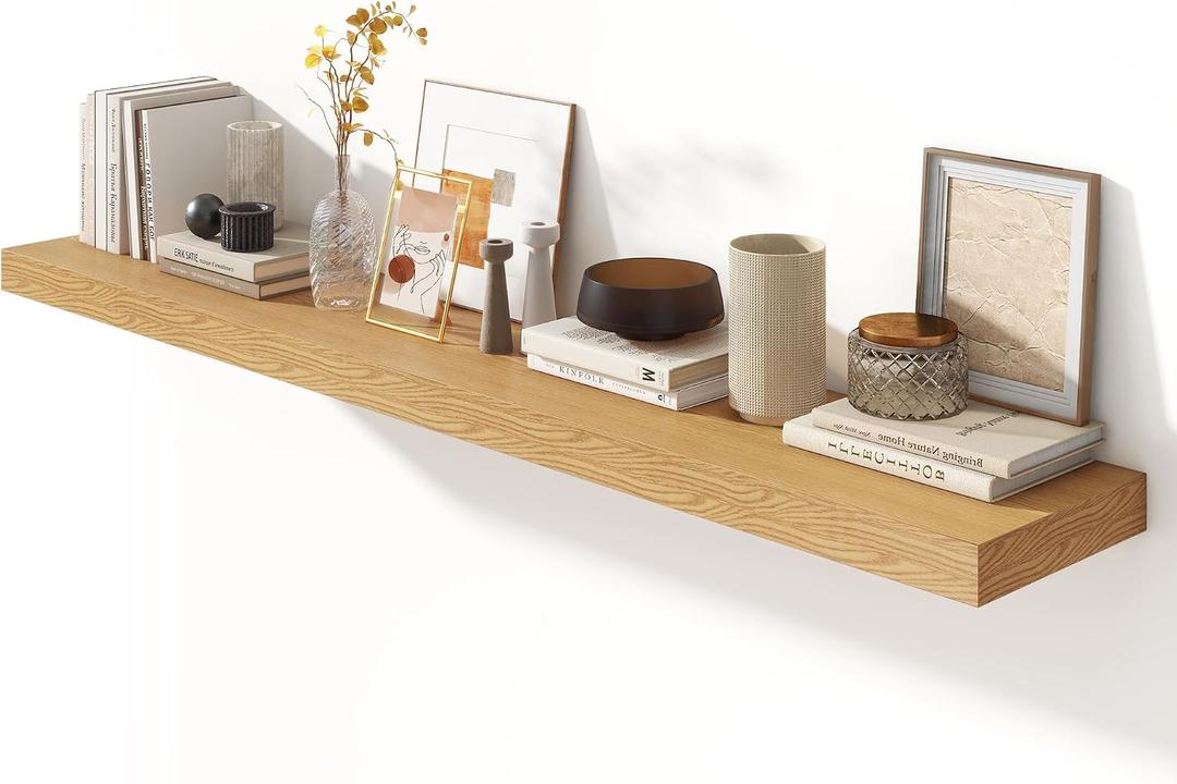 FLYJOE 72 Inch Oak Floating Shelf | 12 Inch Deep Floating Shelves Set of 1 | 72" D x 12" D Rustic Wood Shelves for Wall | Deep Oak Shelves for Living Room Bathroom Laundry Room Kitchen, 72W x 11.6D x 2H, 1 Pack