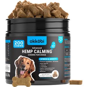 Hemp Calming Chews for Dogs Anxiety 200 pcs - Chicken Flavored - Dog Anxiety Relief - Dog Calming Chews - Melatonin for Dogs - for Stress, Travel, Check-up, Barking or Grooming - Dog Calming Treats BBD: 03-2027