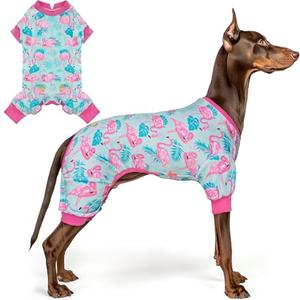 KYEESE Dog Pajamas Velvet Dog Pajamas Large Sized Dogs Soft Dogs Clothes Pjs with Flamingo Pattern Stretchy Pet Jammies Coat Comfy Pet Onesie Costume, 3X-Large