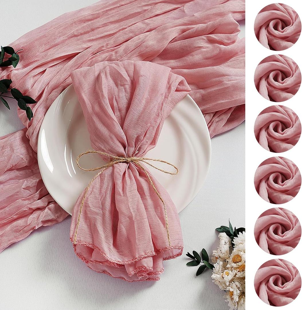 LZY 60 Pack Gauze Cheesecloth Napkins 20x20 Inch Dinner Cloth Napkins, Soft Boho Table Napkins Rustic Wrinkled Cheese Cloth Napkins Bulk for Wedding Party Baby Shower Event Decor (Dusty Pink)