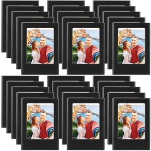 Barydat 30 Pack Mini Magnetic Picture Frame 2x3 Refrigerator Magnet Photo Frame Picture Holder Table Photo Frame Set Magnetic Wallet Size Photo Frame for Fridge Table Locker Whiteboard, Black