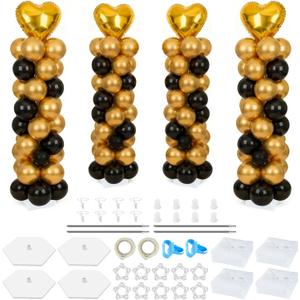 4 Sets Balloon Column Stand Kit, 7FT Height Adjustable Metal Balloon Tower with Weighted Base Water Bags Reusable, Party Decoration for Wedding, Birthday, Graduation, Baby Shower