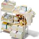 BBLIKE Diaper Caddy Organizer with Hanging Rack - 3 Tier Rolling Baby Storage Cart with Drawers and Side Pockets for Newborn Diaper Organization for Nursery, Crib, Bedroom, Changing Table, Beige